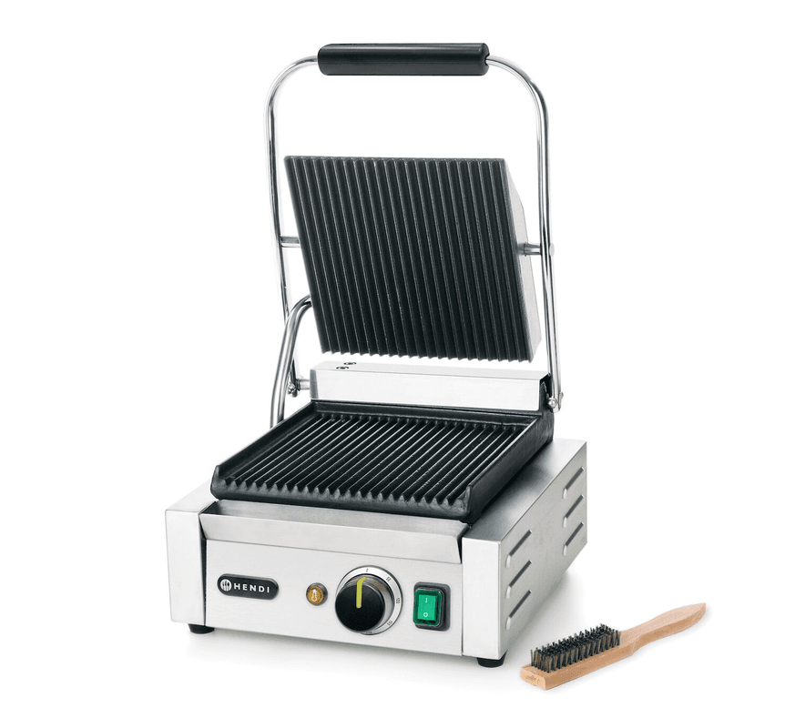 Гриль контактний одинарний, верхня та нижня поверхні - рифлені, 230V/1800W, 310x426x(H)510mm 263501 Hendi Stainless steel - зображення 1