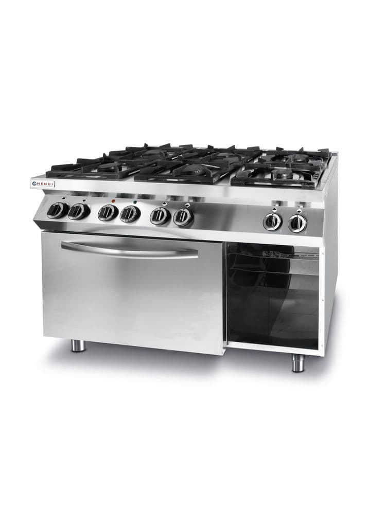 Плита газова 6-ти конфоркова Kitchen Line з електричною конвекційною духовою шафою GN 1/1 225899 Hendi Stainless steel - зображення 1