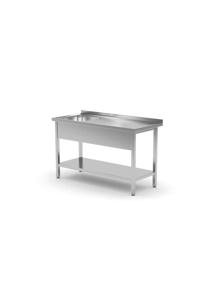 Стіл з мийкою та полицею, з одинарною раковиною 1000x700x(H)850 mm 812945 Hendi Stainless steel - зображення 1