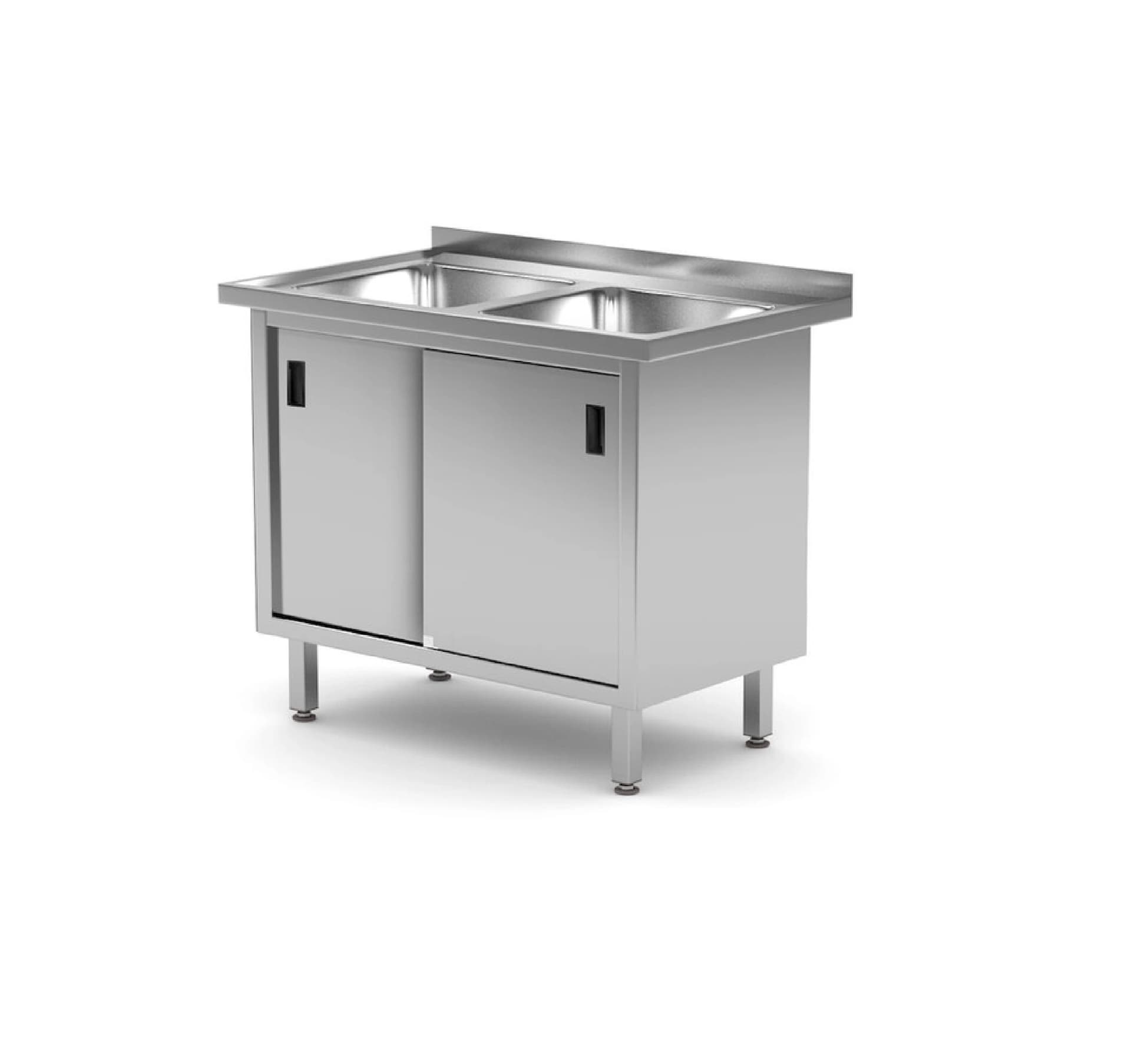 Стіл з двома раковинами і шафою з розсувними дверима 1000x600x(H)850 813690 Hendi Stainless steel - зображення 1