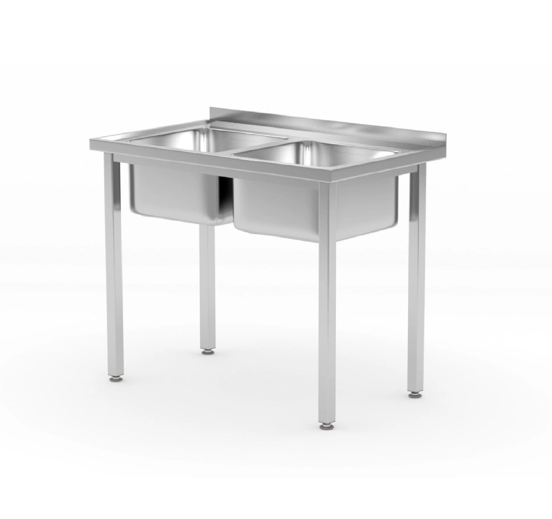 Стіл мийка Budget Line з 2 раковинами, без полиці – гвинтовий, HENDI, Budget Line, дві чаші, 1000x600x(H)850mm 817049 Hendi Stainless steel - зображення 1