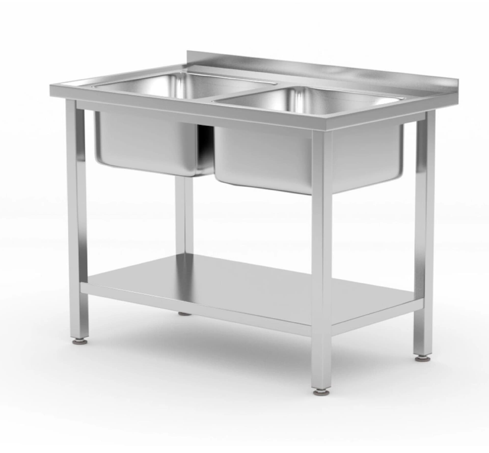Стіл мийка Budget Line з 2 раковинами, з полицею – гвинтовий, HENDI, Budget Line, дві чаші, 1000x600x(H)850mm 817032 Hendi Stainless steel - зображення 1