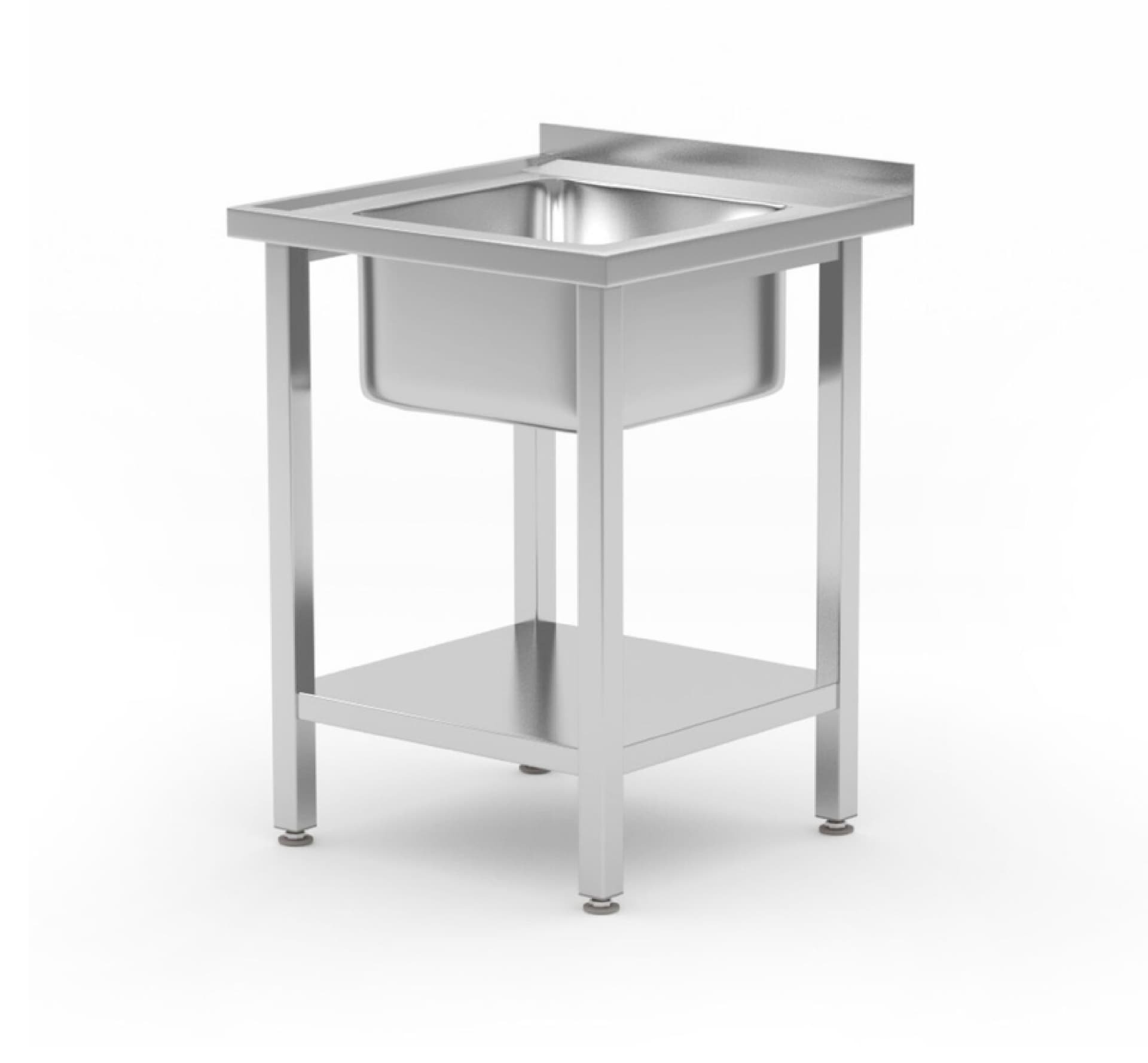 Стіл Budget Line з 1 раковиною та поличкою – гвинтовий, глибина: 600 мм, HENDI, Budget Line, мийка посередині, 600x600x(H)850mm 816806 Hendi Stainless steel - зображення 1