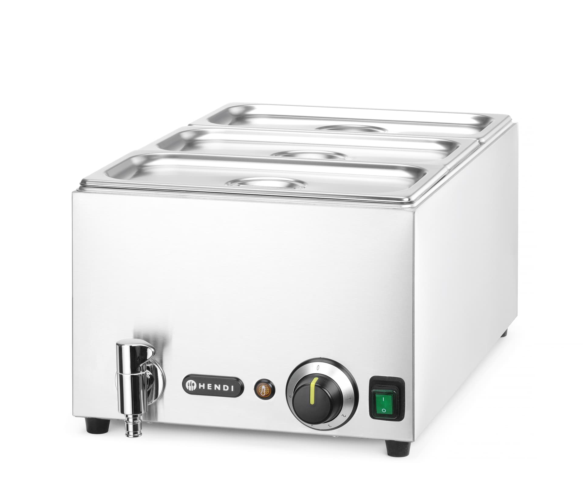 Марміт Bain-marie, зі зливним краном 1/1, 230В/1000Вт, 590x332x(H)242мм + гастроємність 3шт 1/3 100 238868 Hendi - зображення 1