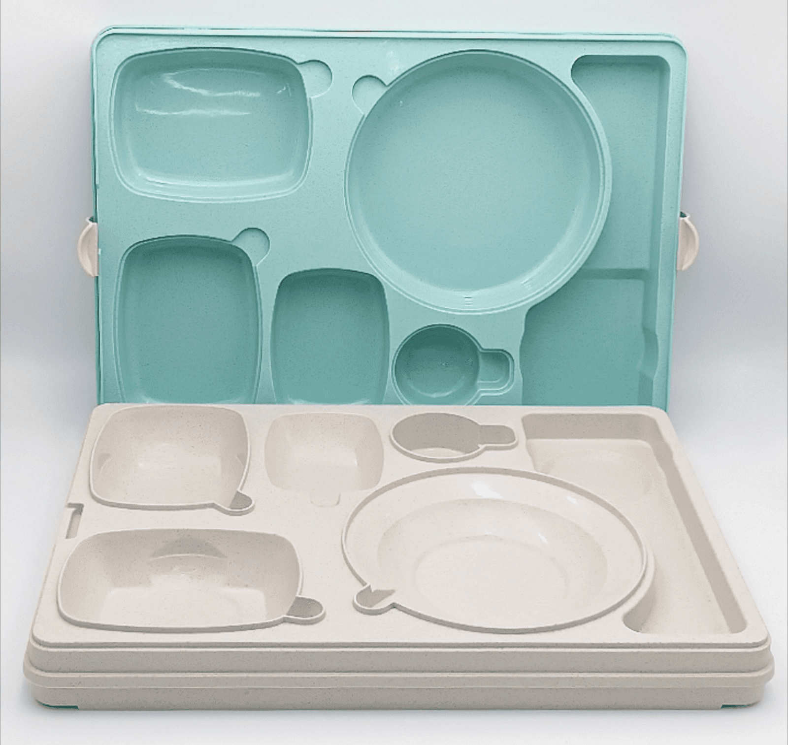 Термопіднос на 6 відділень з замком, 540 x 380 x 120 mm TT--006NL Gastro Plast PE Зелено-кремовий - зображення 1