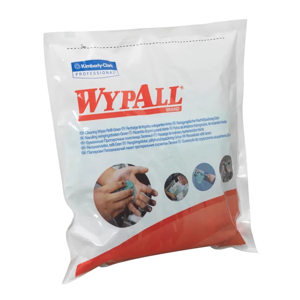 Вологі серветки для очищення рук і поверхонь Kimberly-Clark WypAll, зелені, 75 відривів, змінний блок до 7775 - зображення 1