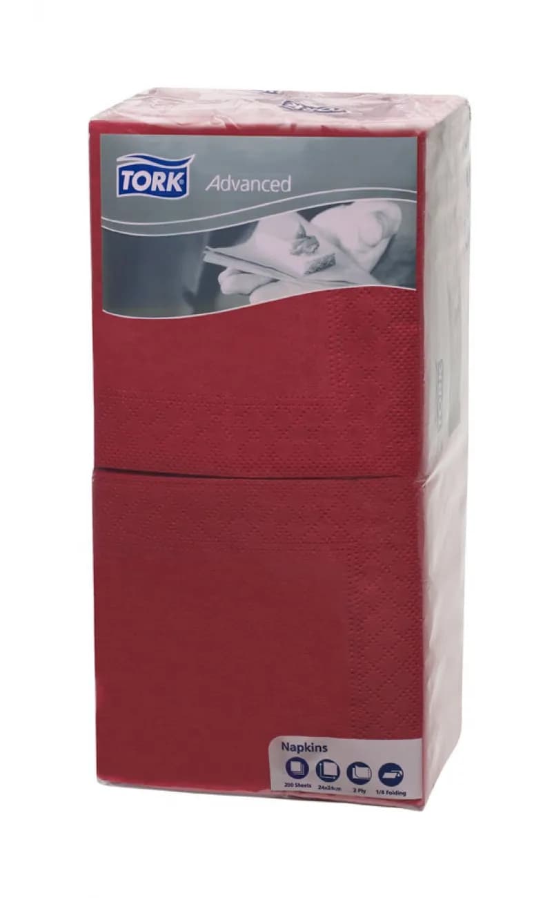Коктейльні серветки Tork Advanced, бордові, 2 шари, 24х24 см, 200 шт - зображення 1