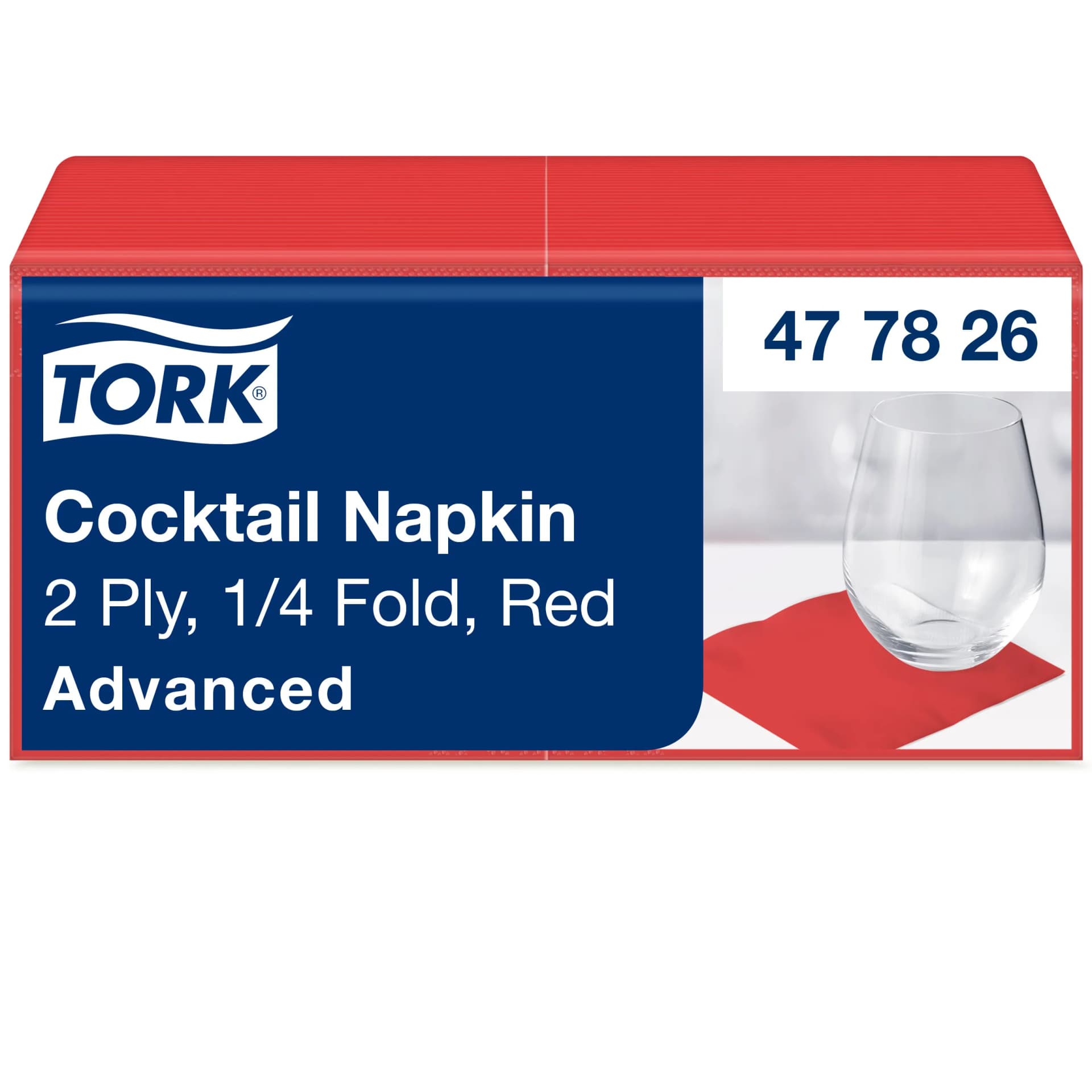 Коктейльні серветки Tork Advanced, червоні, 2 шари, 24х24 см, 200 шт - зображення 1