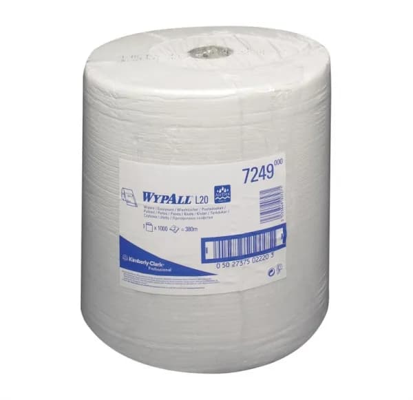 Папір для протирання Kimberly-Clark WypAll L20 в рулонах з центральною витяжкою, білий, 2 шари, 1000 листів, 1 рулон - зображення 1