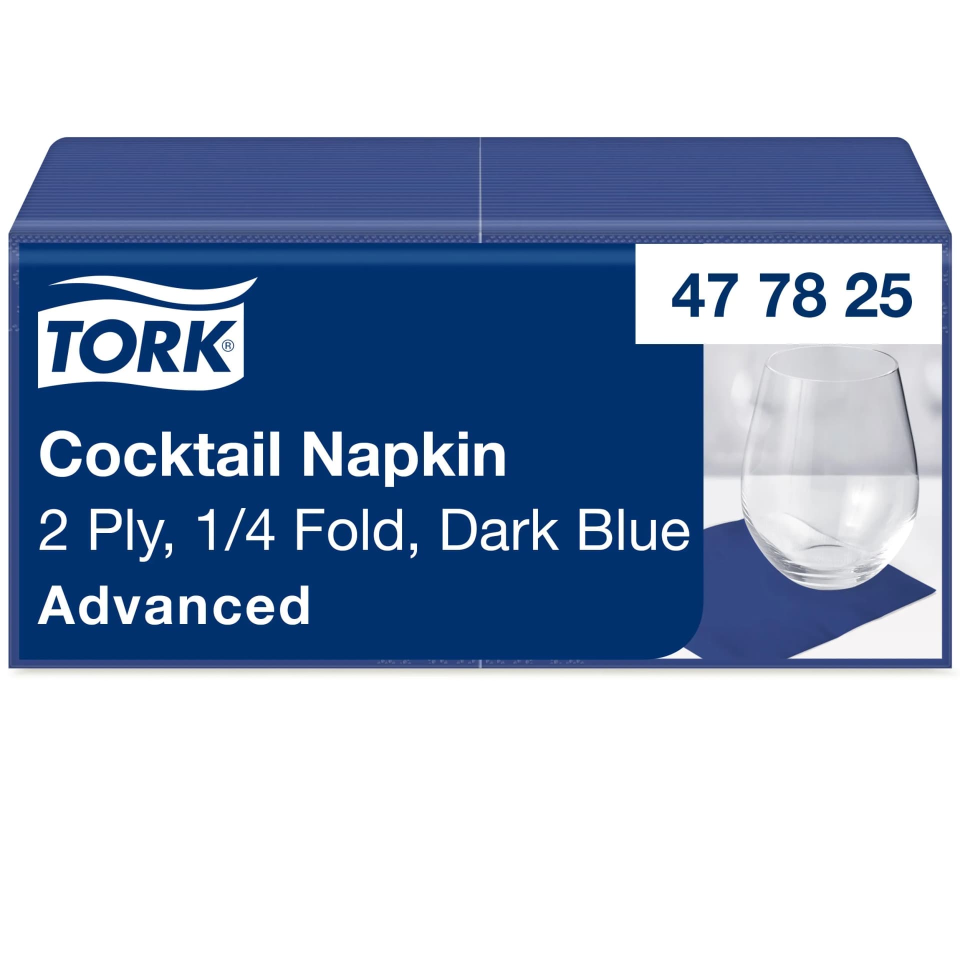 Коктейльні серветки Tork Advanced, сині, 24х24 см, 2 шари, 200 шт - зображення 1