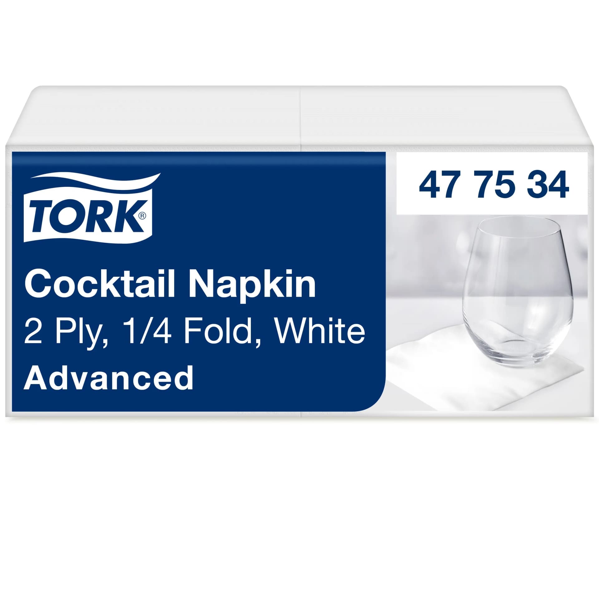 Коктейльні серветки Tork Advanced, білі, 2 шари, 24х24 см, 200 шт - зображення 1