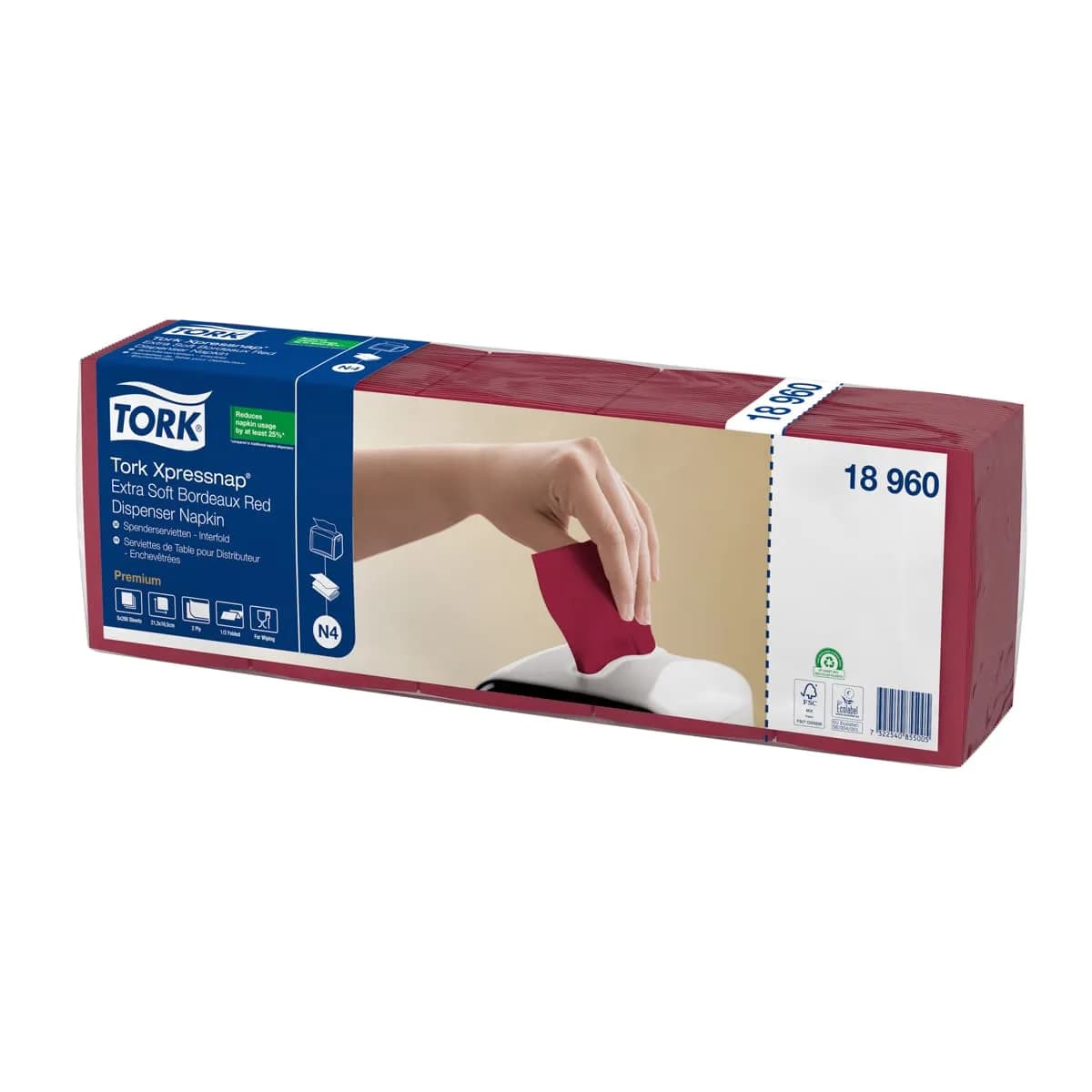 Серветки Tork Xpressnap Premium Extra Soft для диспенсера, бордо, 2 шари, 1000 шт - зображення 1