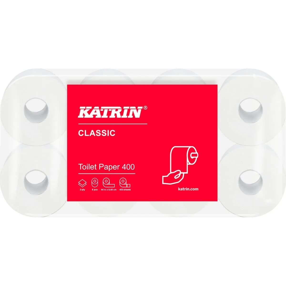 Туалетний папір Katrin Classic в стандартних рулонах, білий, 2 шари, 400 відривів, 8 рулонів - зображення 1