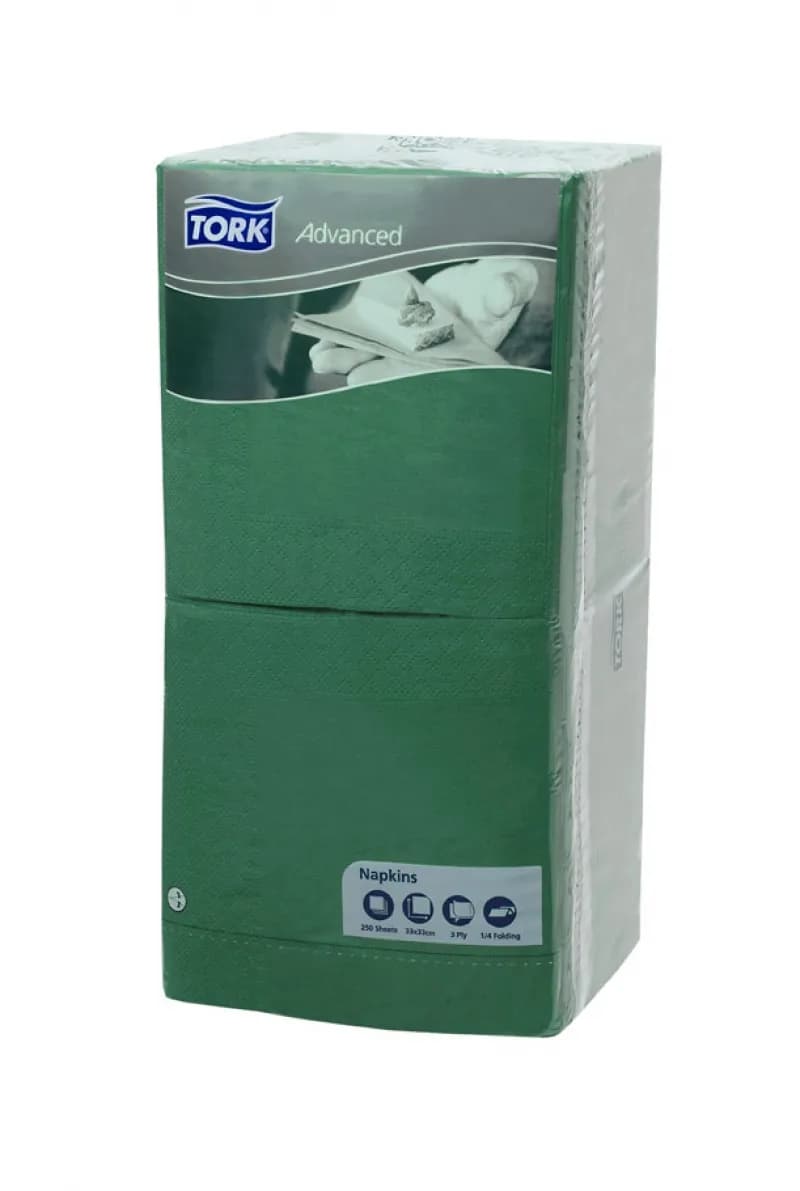 Обідні серветки Tork Advanced Soft, зелені, 3 шари, 33х33 см, 250 шт - зображення 1