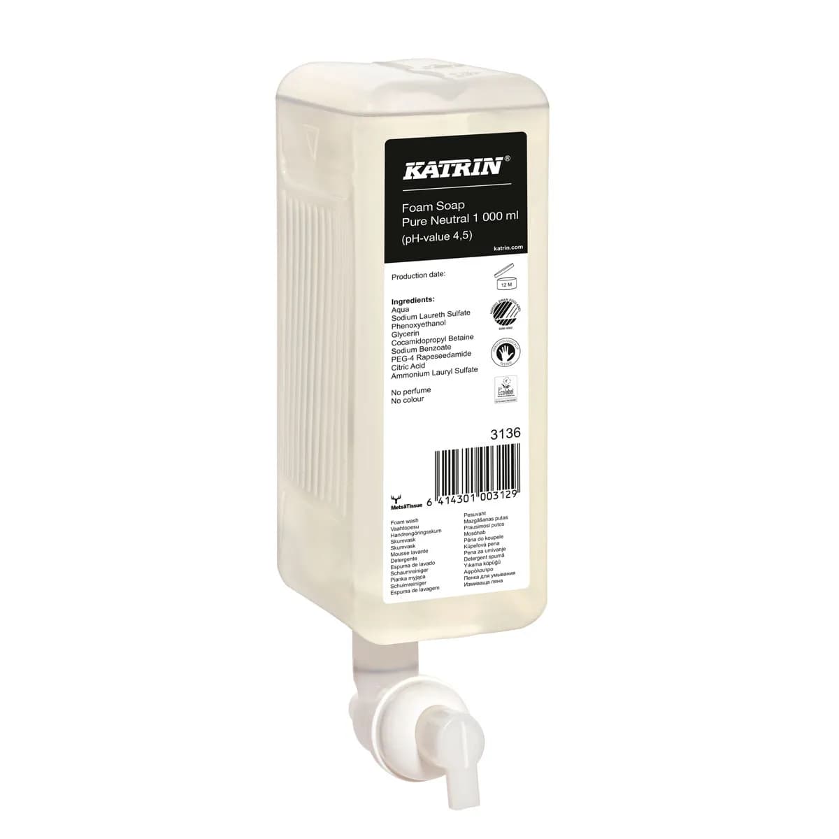 Мило-піна для рук Katrin Pure Neutral, без ароматизаторів і барвників, 1 л, 2500 порцій - зображення 1