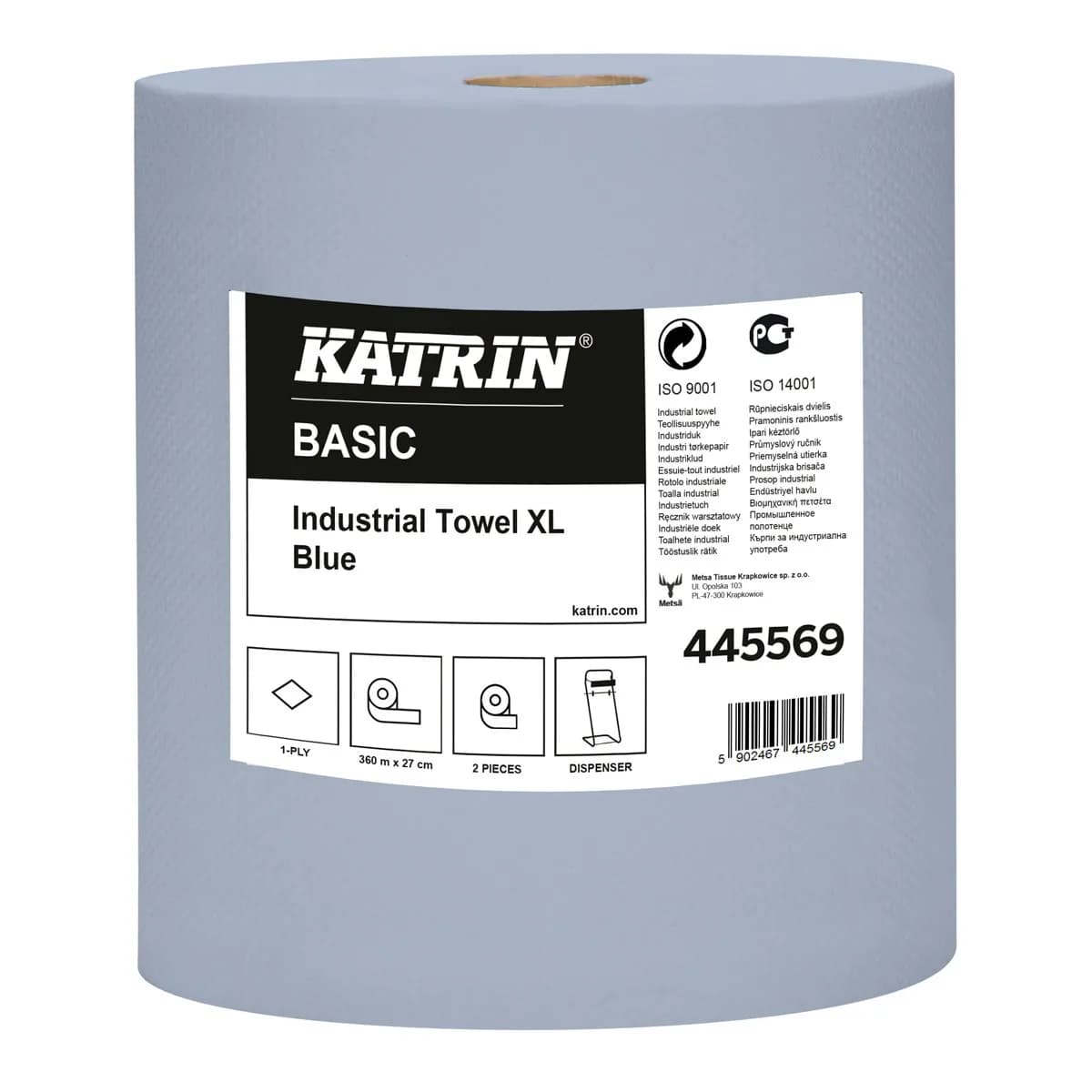 Папір для протирання в рулонах Katrin Basic Industrial XL, блакитний, 1 шар, 360 м, 1 рулон - зображення 1