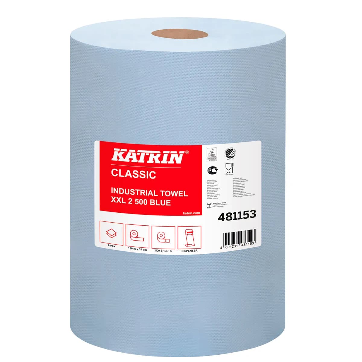 Папір для протирання в рулонах Katrin Classic Industrial XXL2 laminated, блакитний, 2 шари, 180 м, 500 листів, 1 рулон - зображення 1