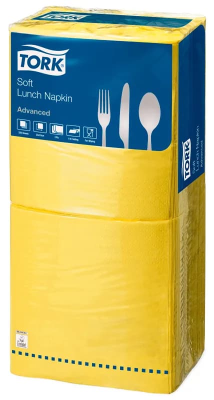 Обідні серветки Tork Advanced Soft, жовті, 3 шари, 33х33 см, 250 шт - зображення 1