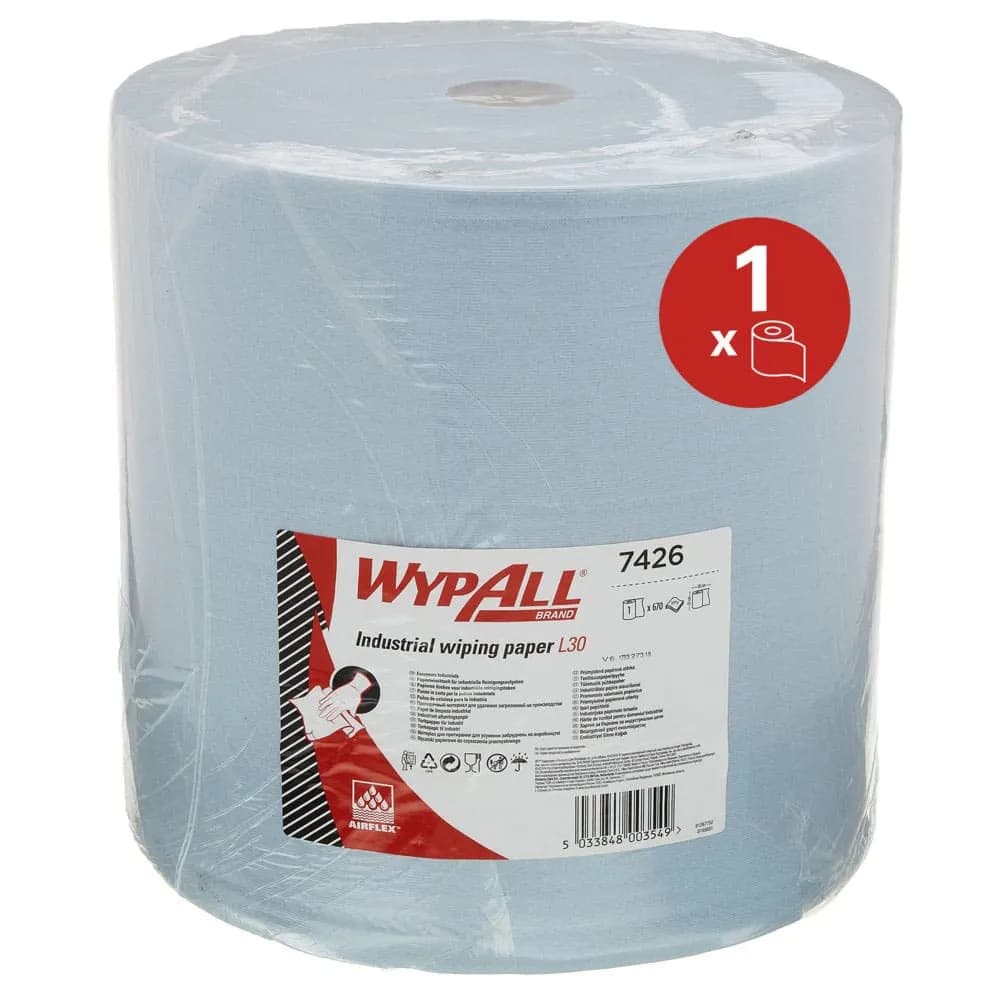 Папір для протирання в рулонах Kimberly-Clark WypAll L30 Industrial, блакитний, 3 шари, 670 листів, 1 рулон - зображення 1