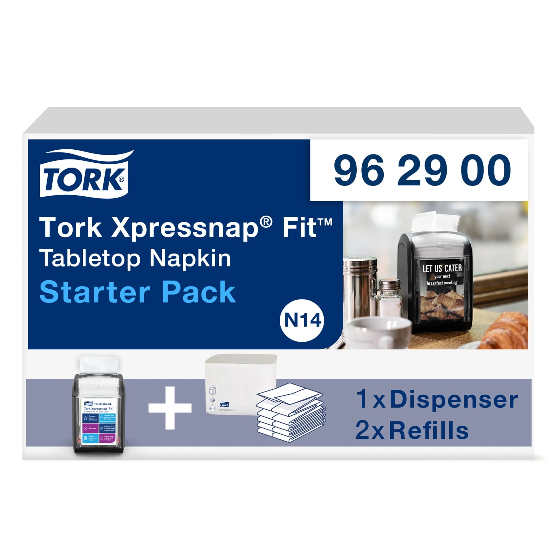 Стартовий набір Tork: переносний диспенсер Xpressnap Fit для барних серветок, чорний (на 168 серветок) + 2 упаковки серветок - зображення 1