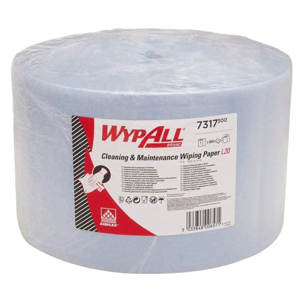 Папір для протирання в рулонах Kimberly-Clark WypAll L20, блакитний, 380 м, 1000 листів, 1 рулон - зображення 1