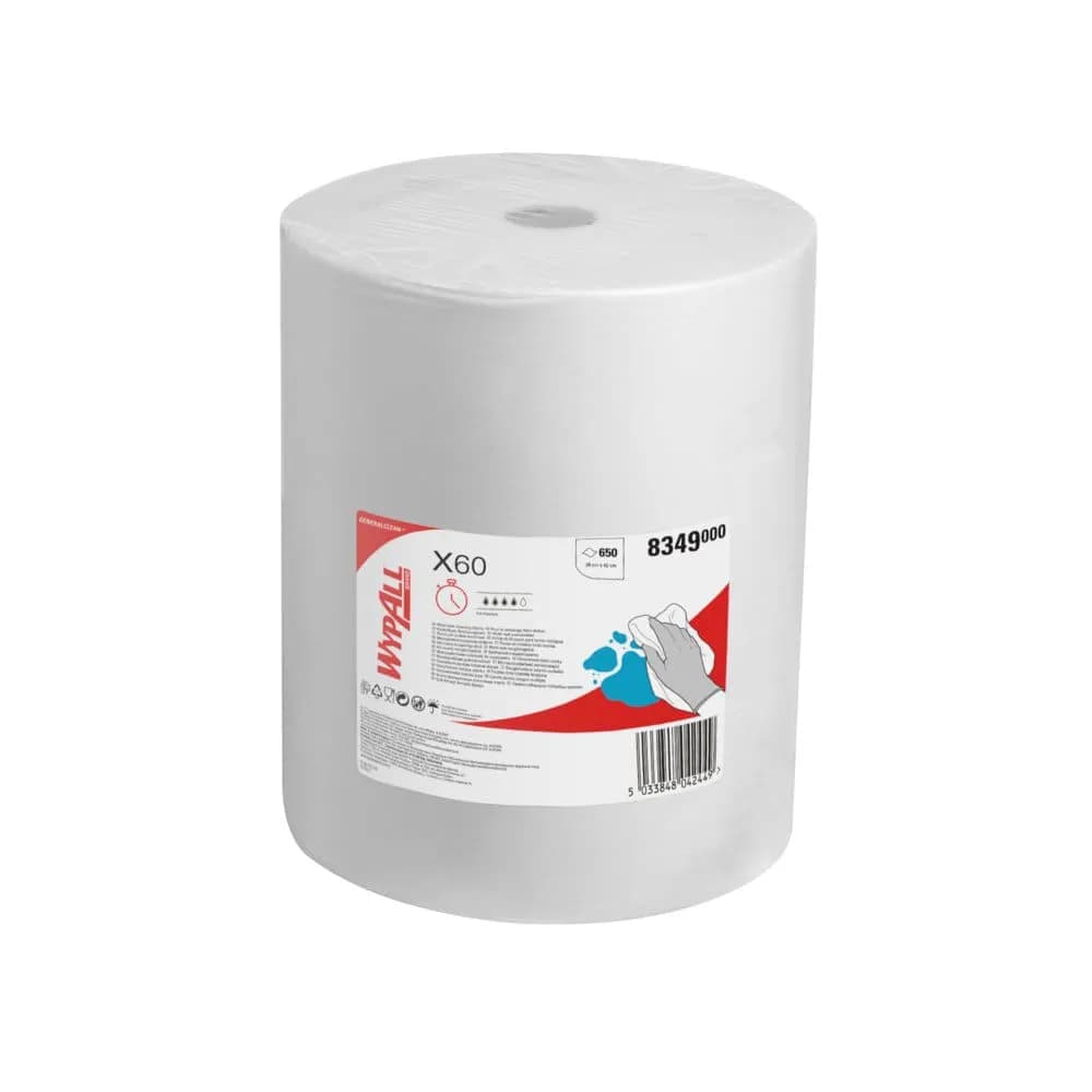 Нетканий матеріал для протирання в рулонах Kimberly-Clark WypAll Х60, білий, 1 шар, 650 листів, 1 рулон - зображення 1