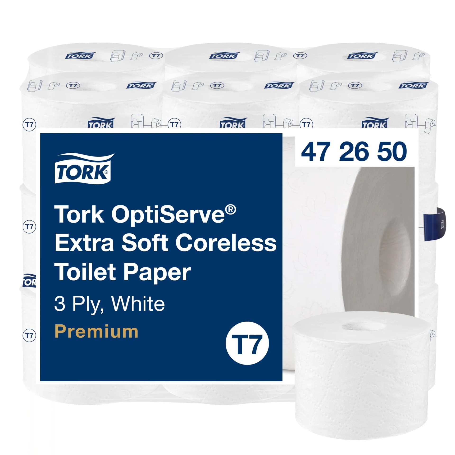 Екстра м'який туалетний папір в рулонах Tork OptiServe Premium без втулки, білий, 3 шари, 550 відривів, 1 рулон - зображення 1