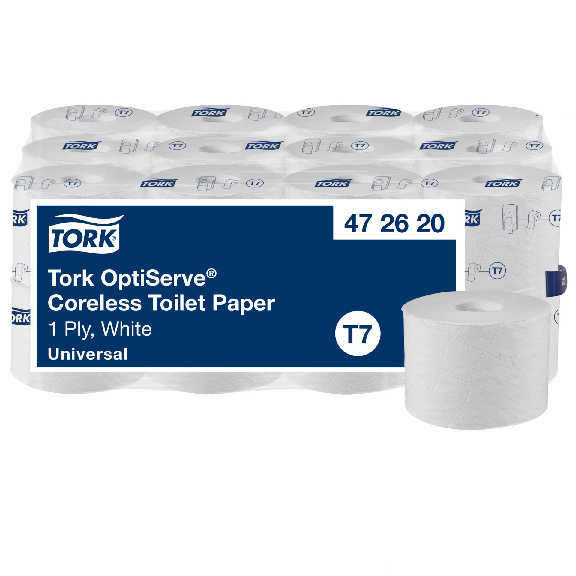 Туалетний папір в рулонах Tork OptiServe Universal без втулки, білий, 1 шар, 1250 відривів, 1 рулон - зображення 1