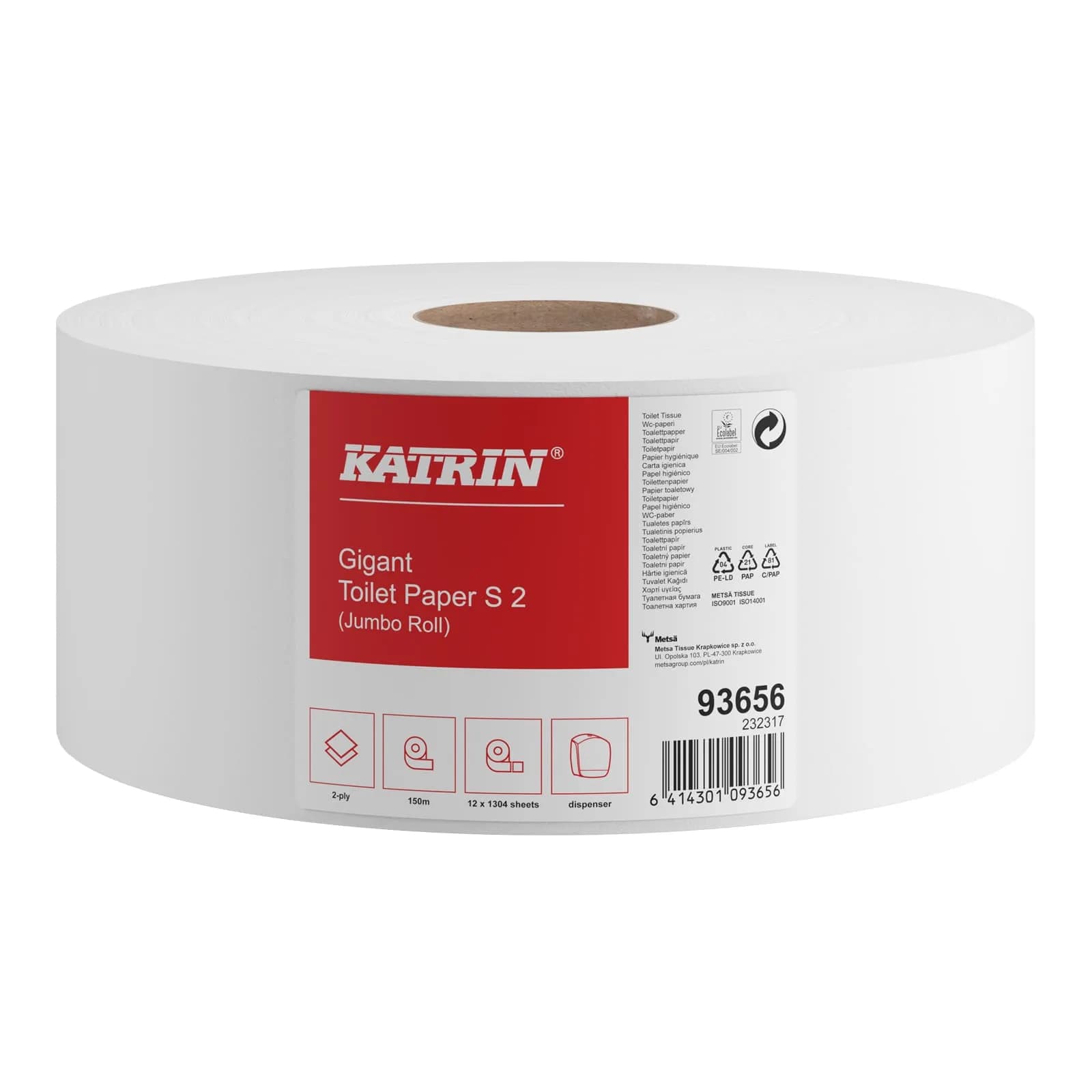 Туалетний папір Katrin Classic Gigant S2 в рулонах Mini Jumbo, білий, 2 шари, 150 м, 1 рулон - зображення 1