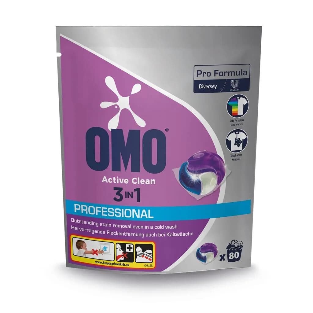Засіб для прання в капсулах Diversey Omo Professional Active Clean 3in1, 80 капсул - зображення 1