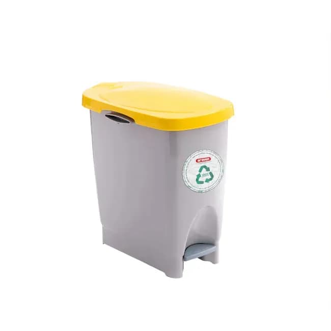 Корзина для сміття Jofel Ecobin з педаллю, біла з жовтою кришкою, 22 л - зображення 1