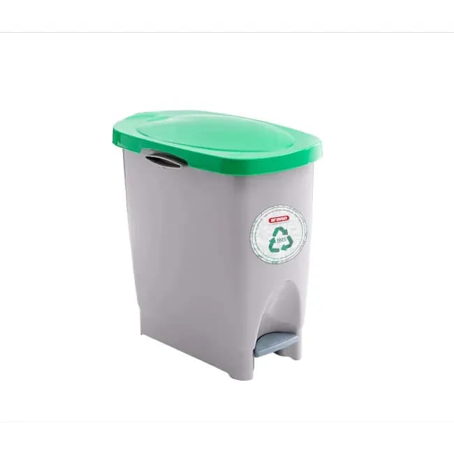 Корзина для сміття Jofel Ecobin з педаллю, біла з зеленою кришкою, 22 л - зображення 1