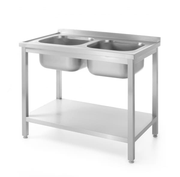 Стіл з мийкою та полицею з двома раковинами 1000x700x(H)850 mm 812969 Hendi Stainless steel - зображення 1